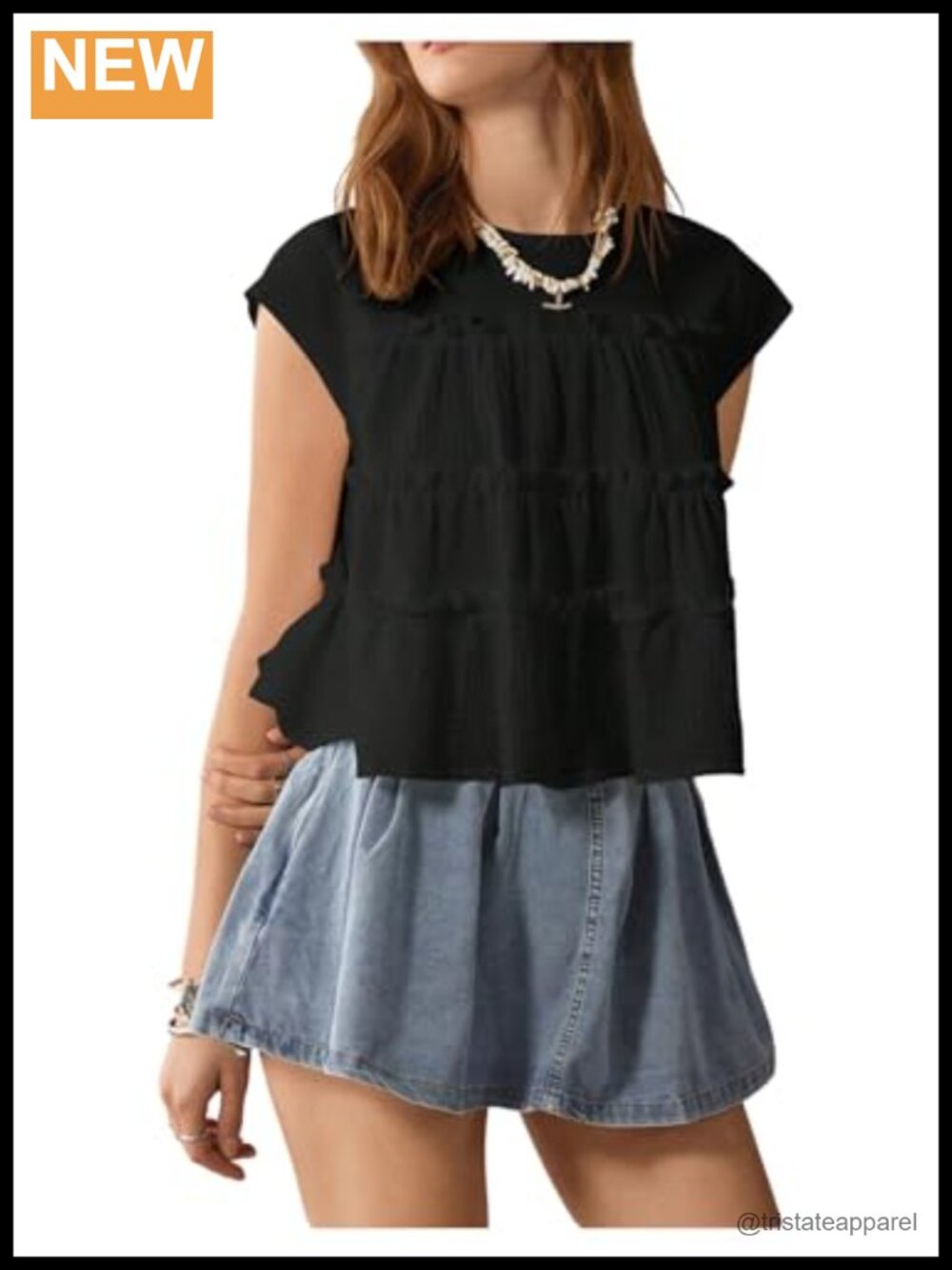 Ruffle Babydoll Crop Top, Flowy Cap Sleeve Blouse for Women